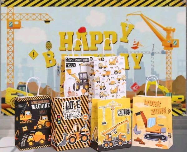 Construction Party Favor Bags With Handles 6 Piece