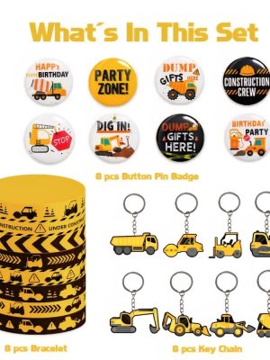 Construction Party Favors Construction Party Button Bagdes Silicone Wristbands Keyrings
