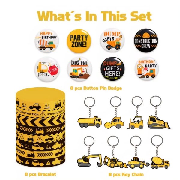 Construction Party Favors Construction Party Button Bagdes Silicone Wristbands Keyrings
