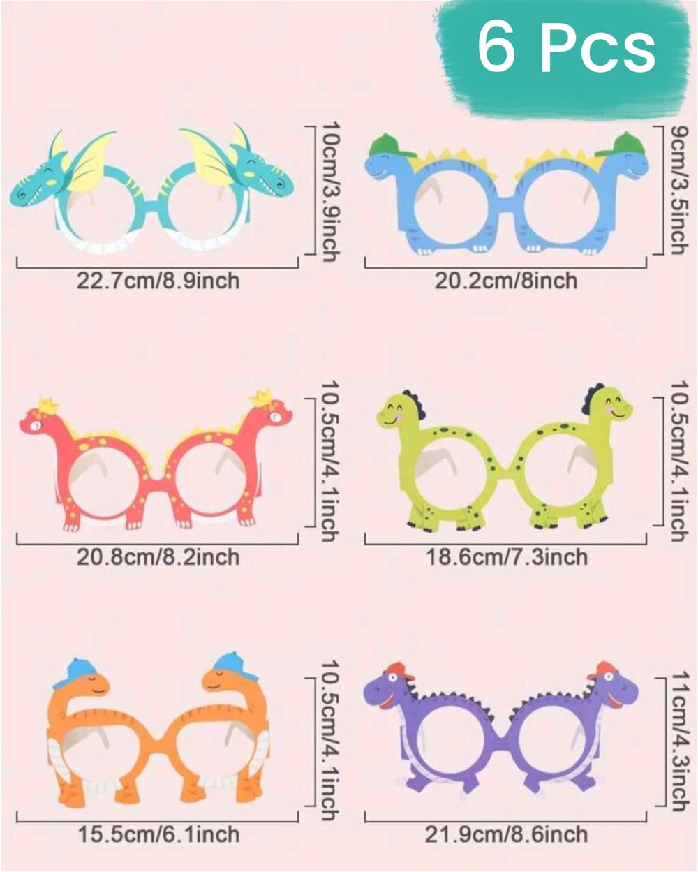 Dinosaur Photo Prop Paper Glasses-6 Piece 2 Dinosaur Party Photo Props Dinosaur Party Supplies