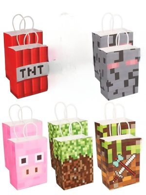 Pixel Miner Party Favor Bags With Handles