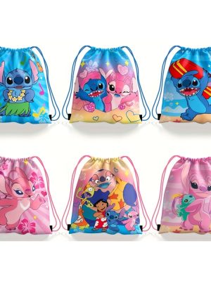 Stitch Themed Drawstring Bags Party Favors Six Assorted Designs