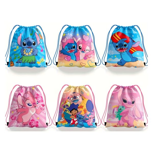 Stitch Themed Drawstring Bags Party Favors Six Assorted Designs