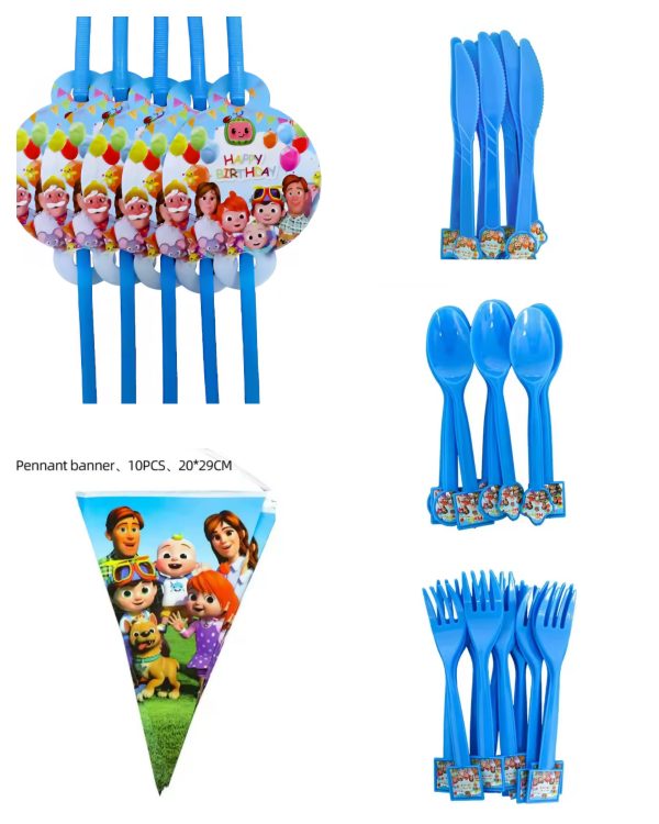 Coco Melon Plastic Straws Coco Melon Bunting Coco Melon Forks Knifes Spoons