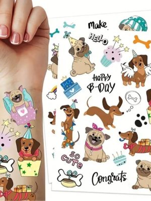 Dog Party Favors Temporary Tattoos Two Sheets