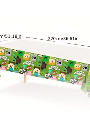 Pixel Miner Happy Birthday Tablecloth