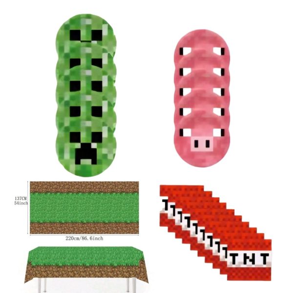 Pixel Miner Table Set 5 Large Plates 5 Small Plates 20 Napkins 1 Tablecloth