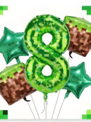 Pixel Number Eight Foil Balloon Bundle