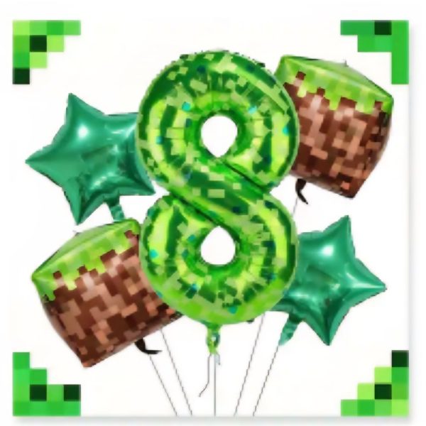 Pixel Number Eight Foil Balloon Bundle