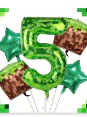 Pixel Number Five Foil Balloon Bundle