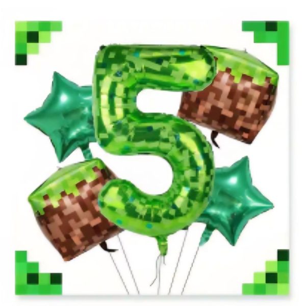 Pixel Number Five Foil Balloon Bundle