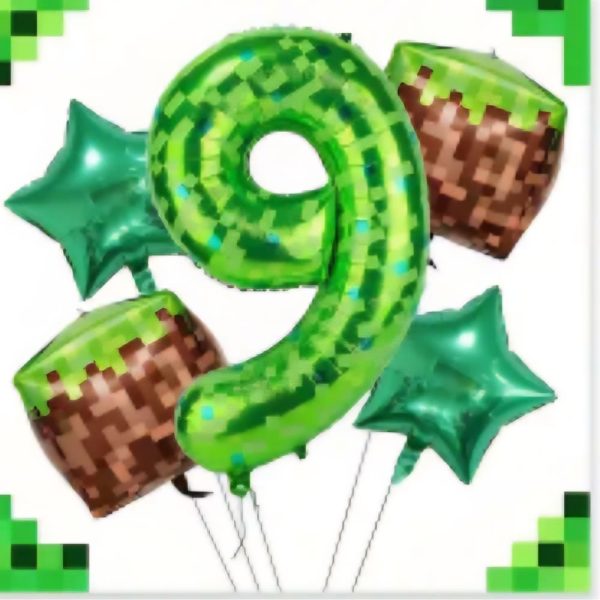 Pixel Number Nine Foil Balloon Bundle