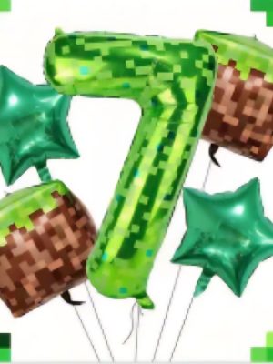 Pixel Number Seven Foil Balloon Bundle