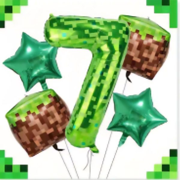 Pixel Number Seven Foil Balloon Bundle