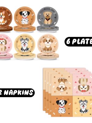 Puppy Tableware Set Six Plates Twelve Napkins
