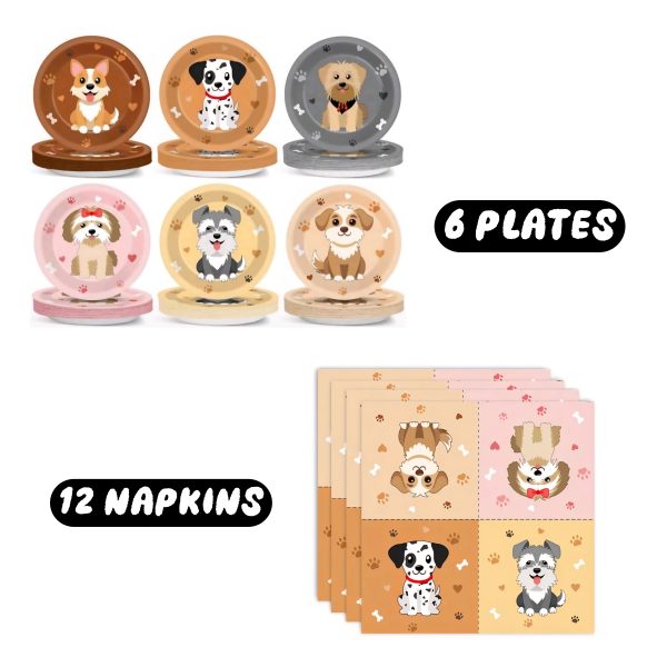 Puppy Tableware Set Six Plates Twelve Napkins