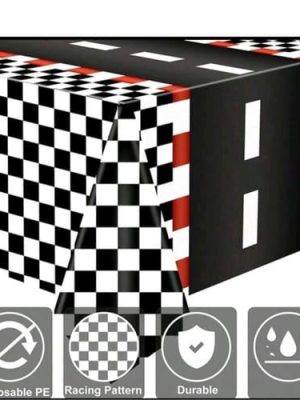 Race Car Tablecloth Racing Pattern Black White Red
