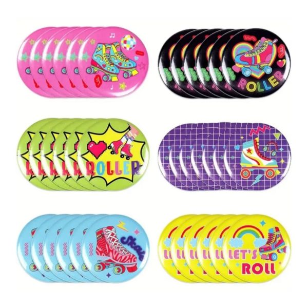 Roller Skate Party Favors Button Badges Assorted Designs