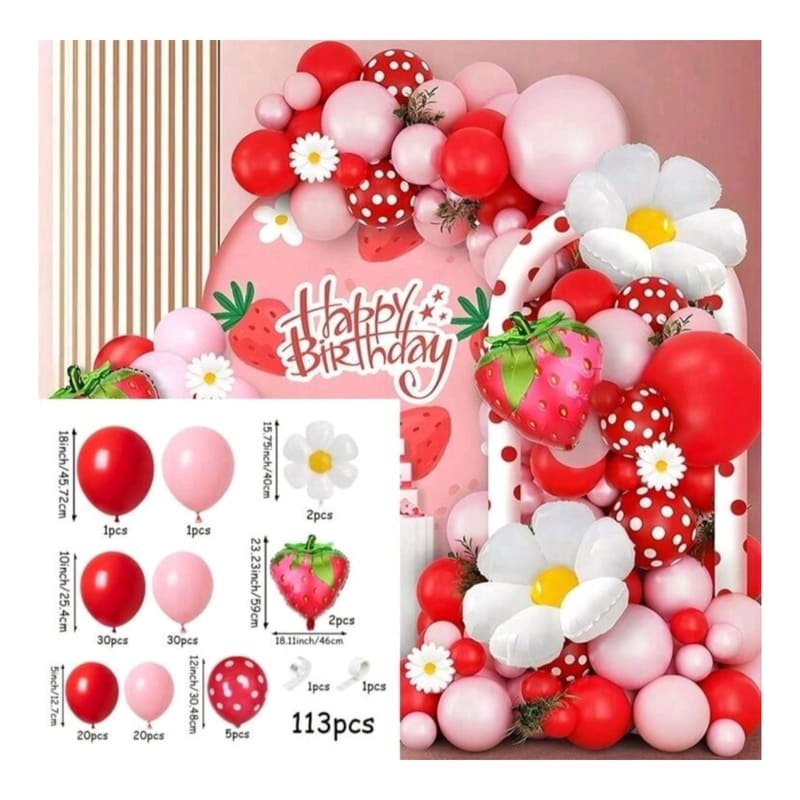Strawberry Balloon Arch Kit-113 Piece 1 Strawberry Balloon Arch Kit Strawberry Party Decorations