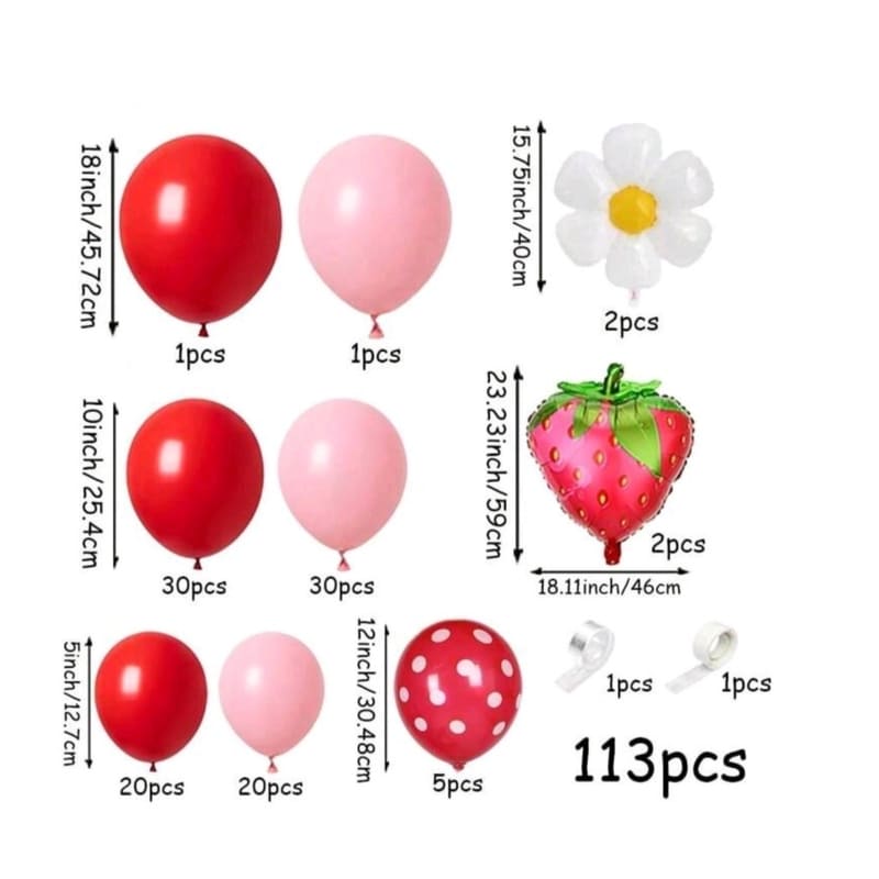 Strawberry Balloon Arch Kit-113 Piece 2 Strawberry Balloon Garland Kit Quantities