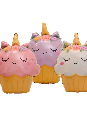 Unicorn Cupcake Foil Balloons Unicorn Party Decorations Three Piece