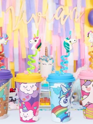 Unicorn Party Favors Plastic Cups Unicorn Swirl Plastic Straws