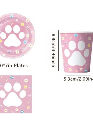 Pink Paw Tableware Set Dog Party Tableware Cat Tableware Set