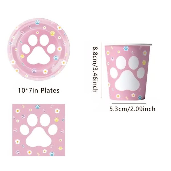 Pink Paw Tableware Set Dog Party Tableware Cat Tableware Set