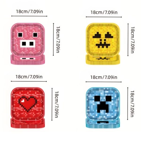 Pixel Miner Square Paper Plates Assorted Designs