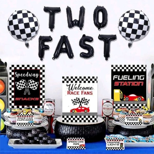 Race Car Two Fast Balloon Banner Second Birthday Party Decor