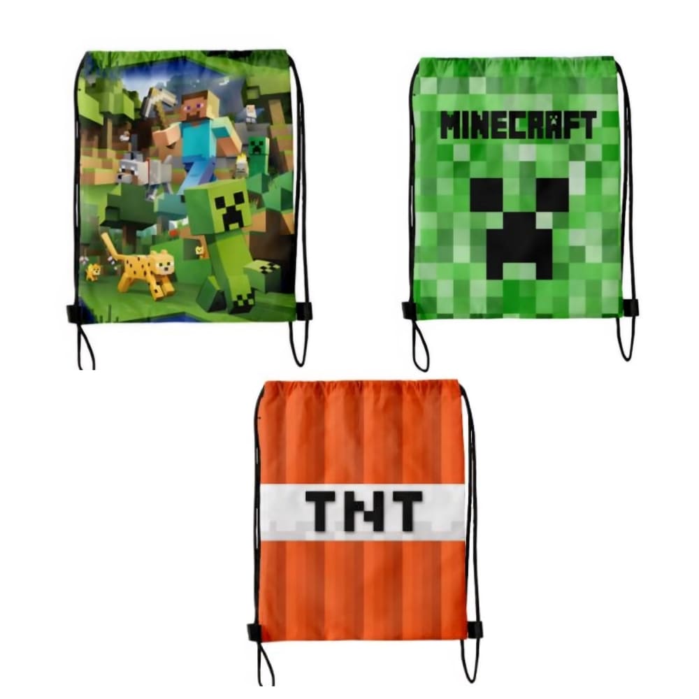 Pixel Miner Drawstring Party Favor Bags – 6 Pack (3 Designs) 1 Drawstring Bags Pixel Miner Inspired Party Favor Bags