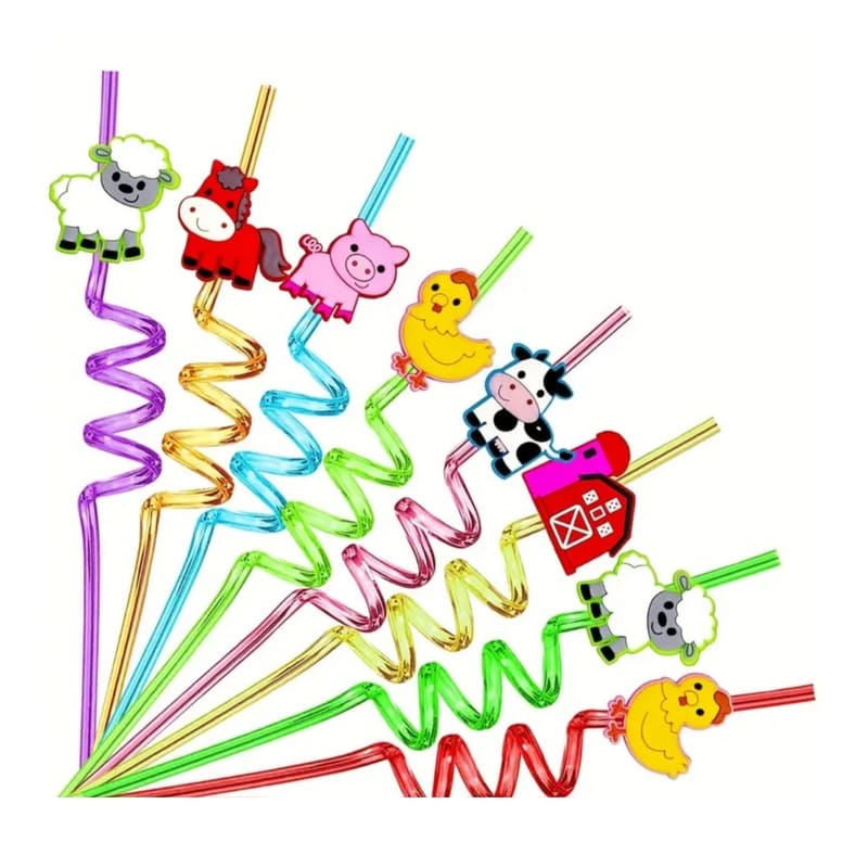 Farm Animal Party Favors Swirly Plastic Straws-8 Piece 1 Farm Animal Party Favors Swirly Straws