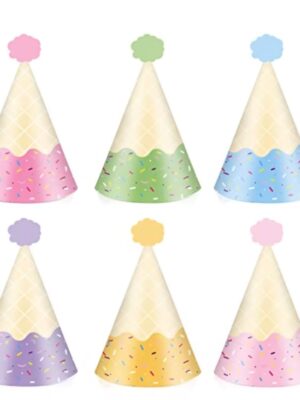 Ice Cream Paper Party Hats Assorted Colours Six Piece