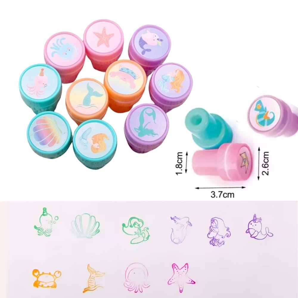 Mermaid Party Favors- Ink Stampers-6 Piece Assorted Designs 1 Memaid Party Favors Ink Stamps Assorted Designs Six Piece