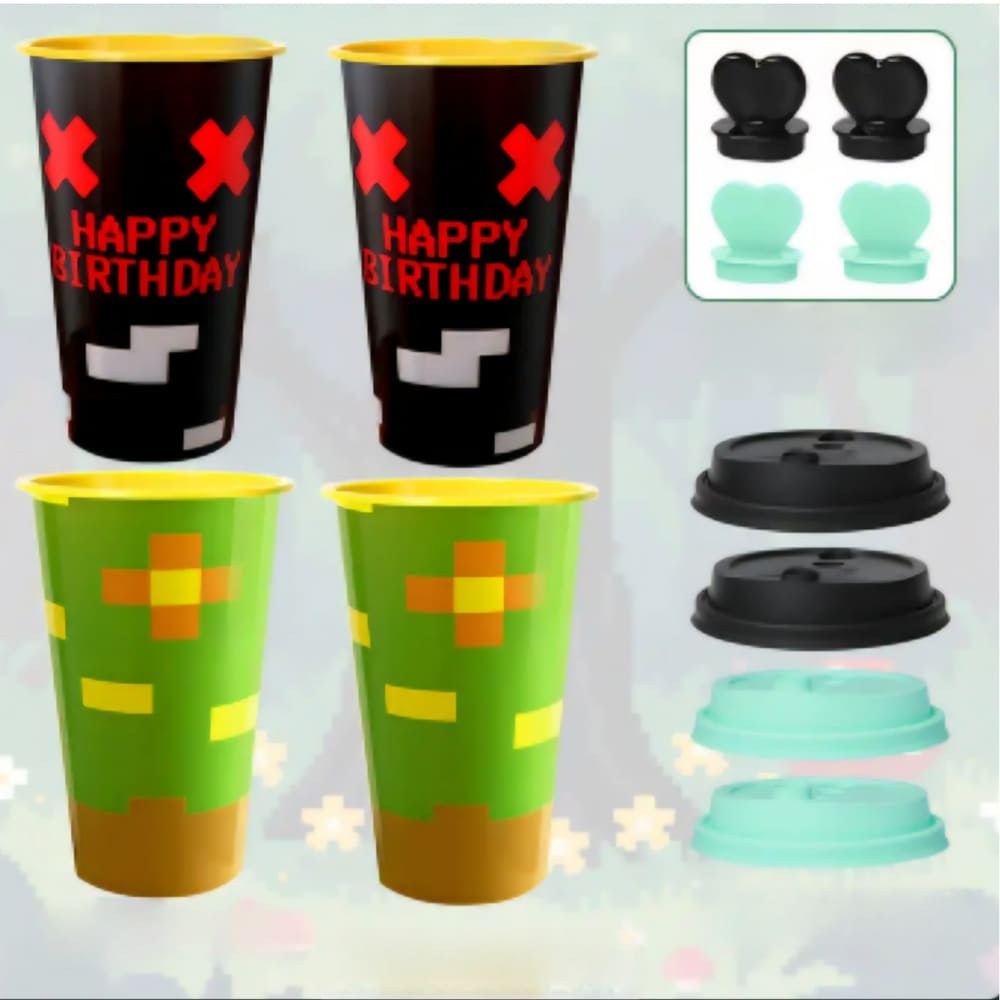 Pixel Party Favors – Plastic Reusable Cups (6 Piece, 2 Designs) 1 Pixel Party Favors Plastic Cups Six Piece