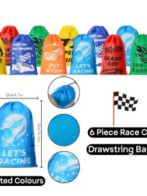 Race Car Party Drawstring Bags Dimensions Assorted Colours Six Piece