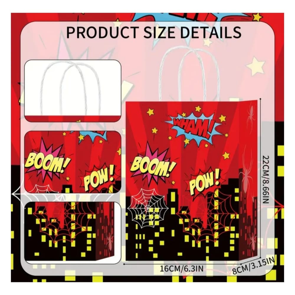 Superhero Party Favor Bags with Handle-Design B 12 Piece 2 Superhero Party Favor Bags With Handle Dimensions
