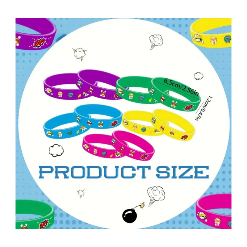 Superhero Party Favors Silicone Wristbands-6 Piece 2 Superhero Party Favors Silicone Wristbands Dimensions