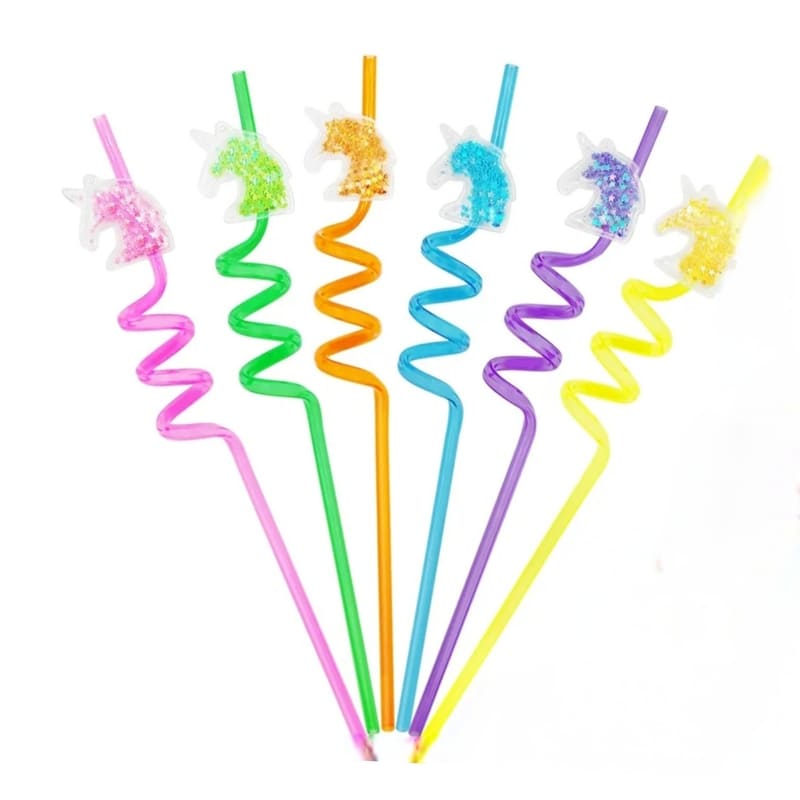 Unicorn Party Favors Glitter Spiral Straws-6 Piece 1 Unicorn Glitter Straws Unicorn Party Favors Reuasable