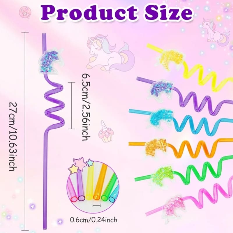 Unicorn Party Favors Glitter Spiral Straws-6 Piece 2 Unicorn Party Straws Dimensions