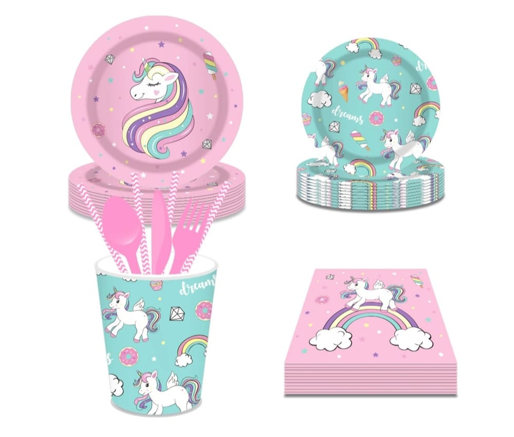 Unicorn Party Tableware & Cutlery Set – Serves 8 Guests 1 Unicorn Tableware & Cutlery Set Serves 8 Guests