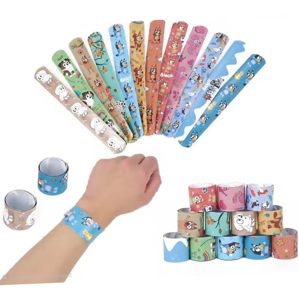 Party Favors-Bluey Themed Slapbands-12 Piece 1 Bluey and Friends Party Favors Slapbands