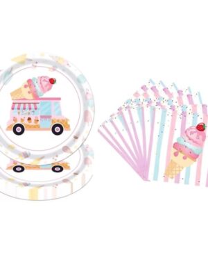 Ice Cream Disposable Tableware Set Serves 12 Guests
