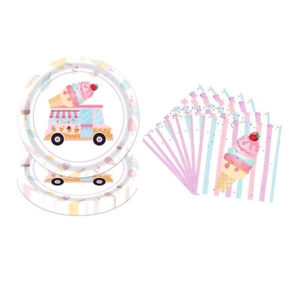 Ice Cream Disposable Tableware Set Serves 12 Guests