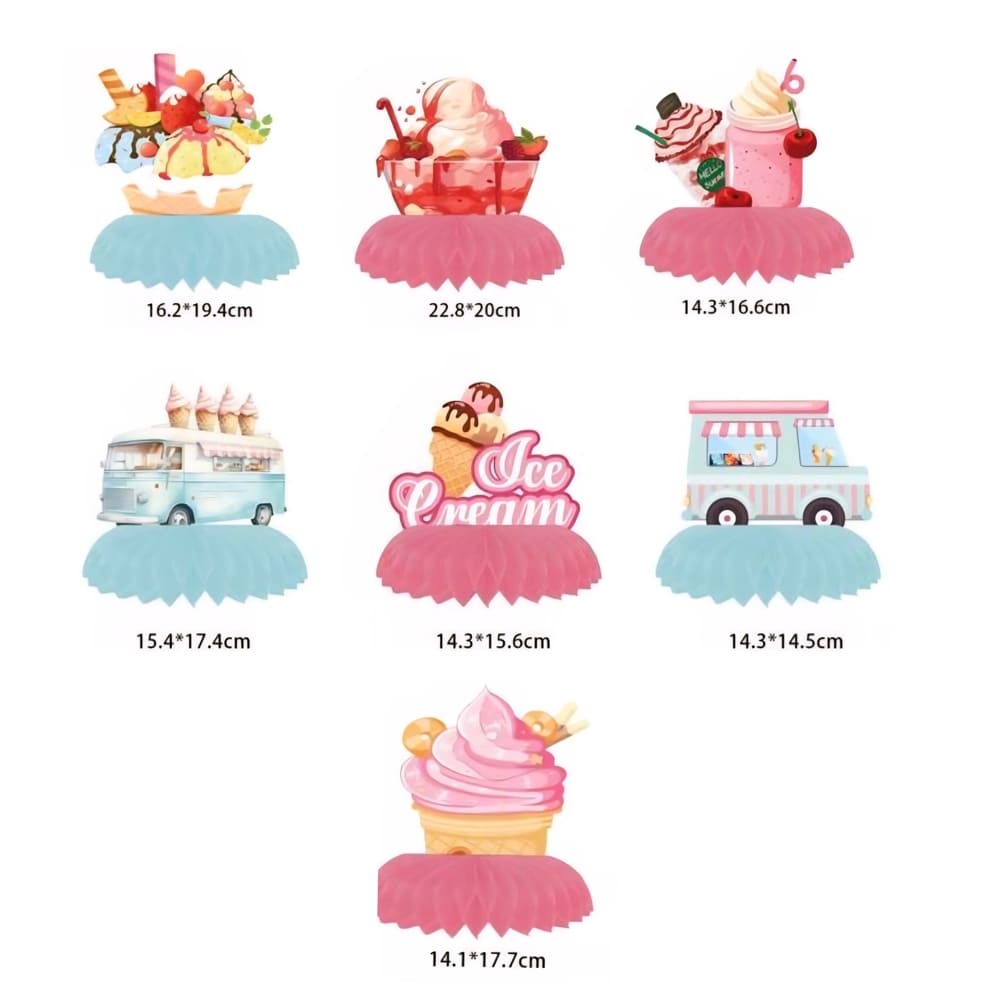 Ice Cream Party Honeycomb Table Centerpieces-7 Piece Set 1 Ice Cream Table Decorations 7 Piece