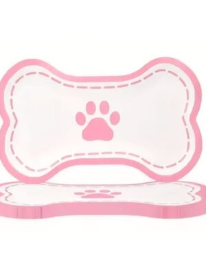Paw Party Bone Shaped Paper Plate Pink