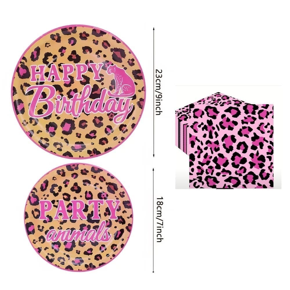 Pink Leopard Party Tableware Set-10 Guests 1 Pink Leopard Themed Tableware