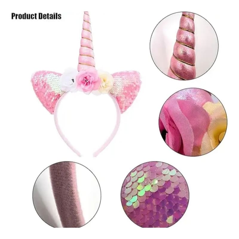 Unicorn Sequin Headbands with Floral Details – 3 Piece 2 Unicorn Sequin Headband With Floral Details