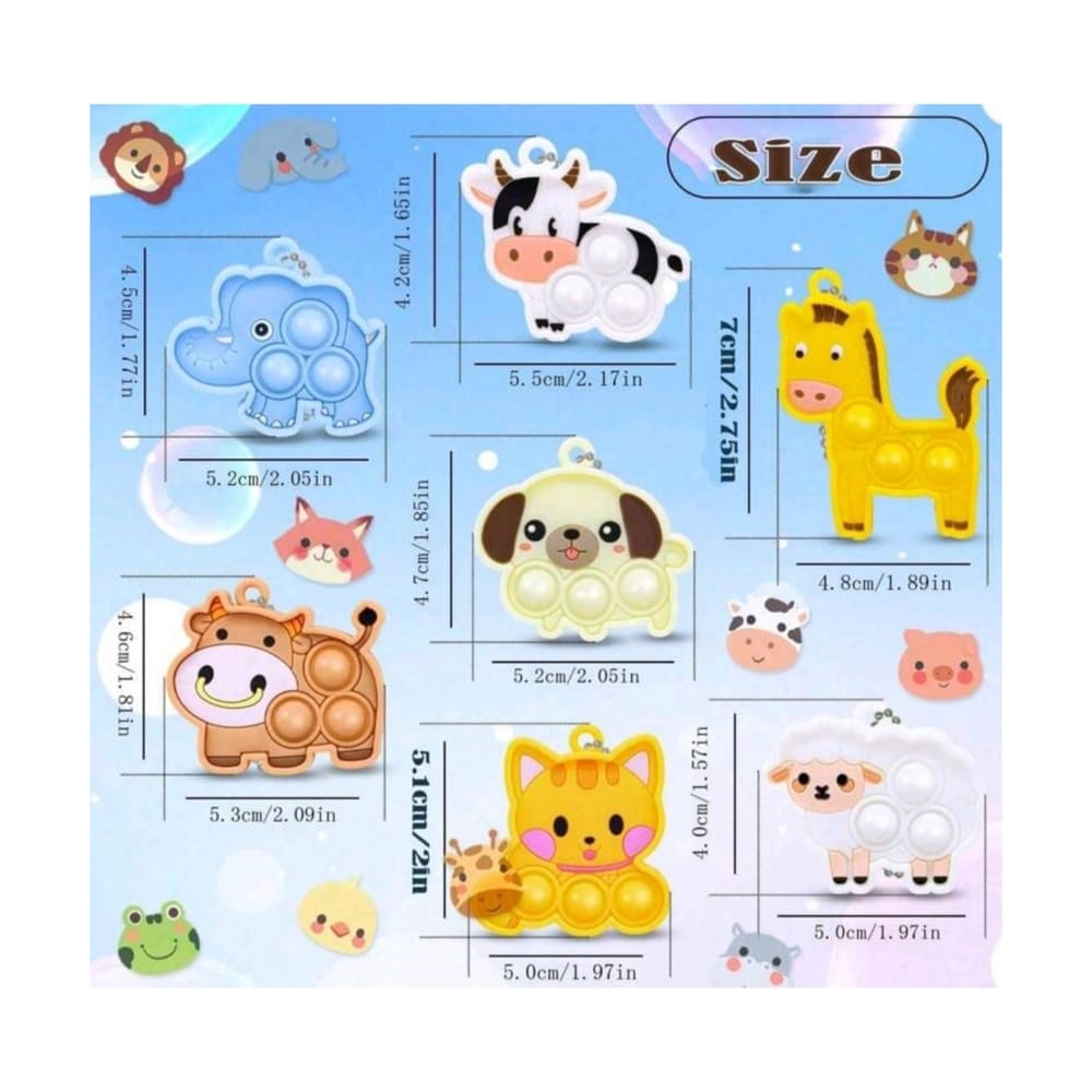 Animal Party Favors Pop Fidget Keyrings-7 Piece 2 Animal Party Favors Pop Fidget Keyrings dimensions