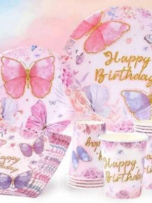 Pretty Party Shop 6 Butterfly Party Happy Birthday Tableware Set
